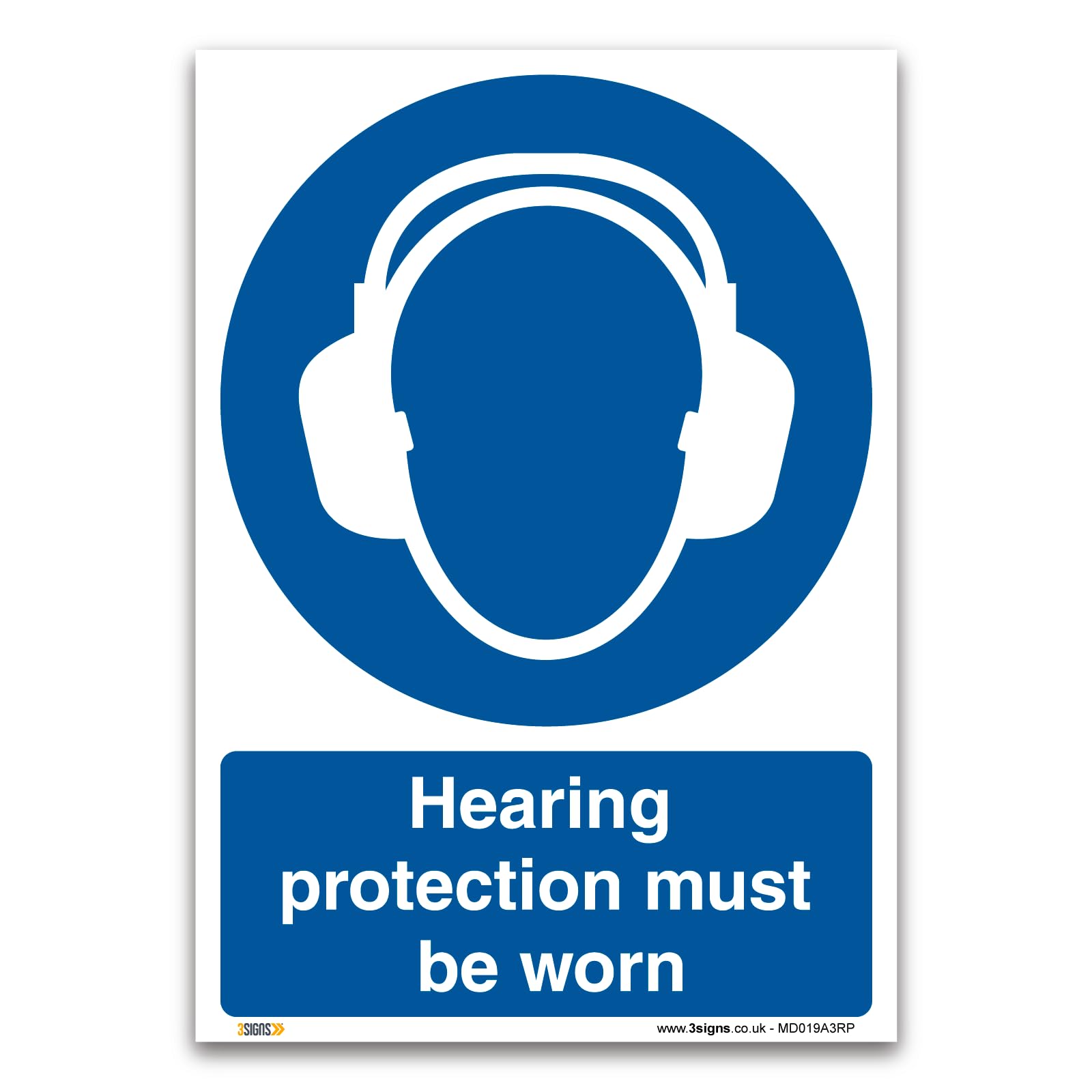Hearing protection must be worn Sign - 1mm Rigid Plastic - Mandatory Safety Clothing PPE (A2-594 x 420mm)