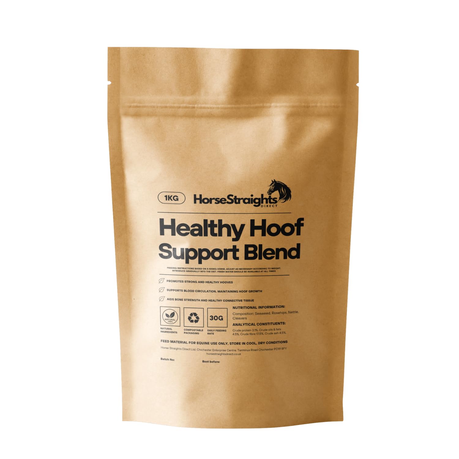 Healthy Hoof Support Blend for Horses Hoof Strength Silica & Circulation Support 1Kg HSD Horse Straights Direct