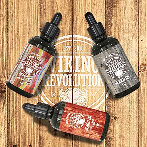 Beard Oil Conditioner 3 Pack - All Natural Variety Set 2 - Bay Rum, Unscented And Sandalwood Oil - Conditioning And Moisturizing For A Healthy Beard Viking Revolution #TOP2