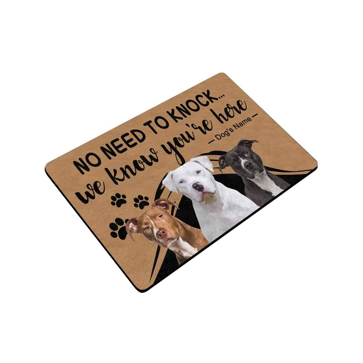 MyPupSocks Custom Doormat, Personalized Mat No Need to Knock We Know You're Here Dog Name Doormat Door Floor Mat Outdoor Indoor Front Mat Entrance Welcome Rug Kitchen Rug Non Slip 24x16 Inches