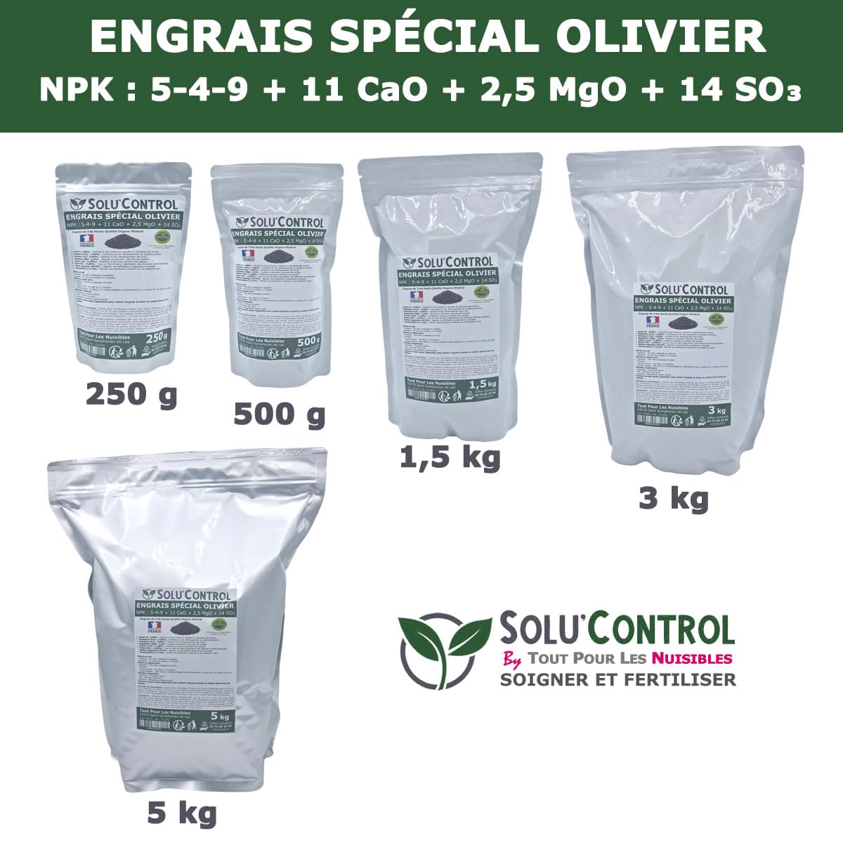 ENGRAIS Spécial OLIVIER 5 kg - SoluControl - Formulation haute qualité Organo-Minerale - NPK 5-4-9 - Utilisable en Agriculture BIOLOGIQUE
