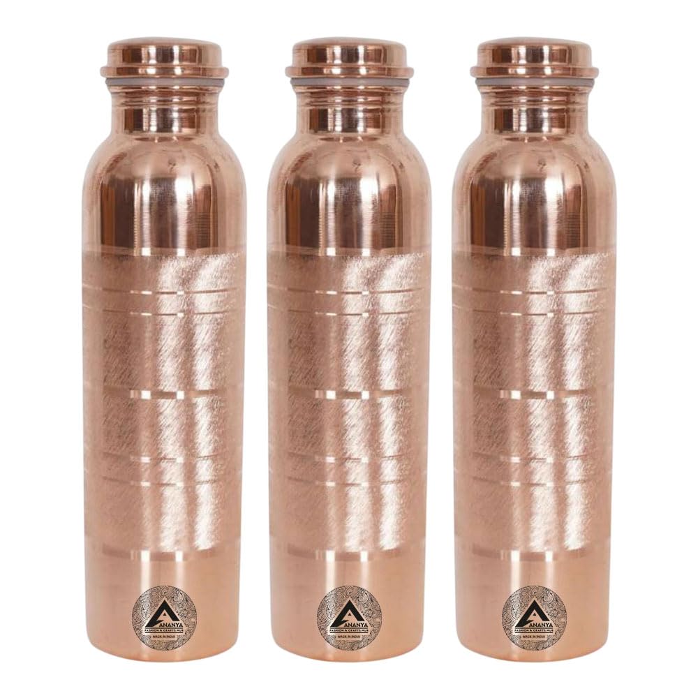 ANANYA FASHION & CRAFTS HUB Kupferwasserflasche 34 oz mit Silber-Finish – Hochwertige Optik, Innenseite aus reinem Kupfer – Umweltfreundlich, auslaufsicher & Wellness-orientiert (3er-Set)