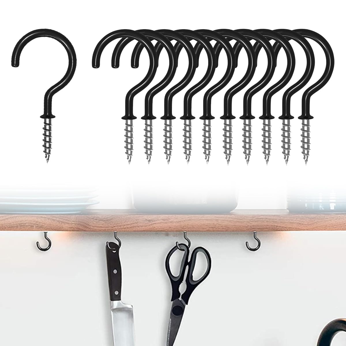 25 Pcs Heavy Duty Ceiling Hooks for Hanging Plant, 2.9 inch Black Spiral Hooks for Kitchen Garden Ceiling Hanging, Vinyl Coated Screw-in Kitchen Hooks