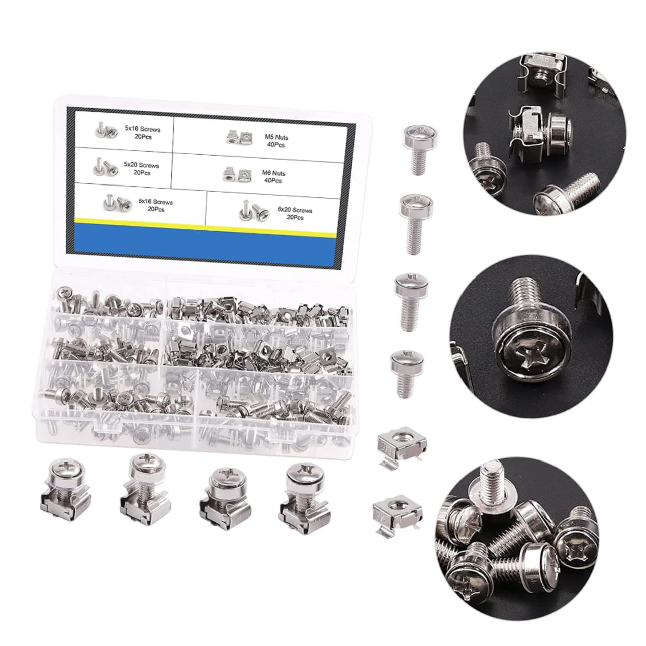 HOMSFOU Professional Practical Screws Set for Server Cabinet Including Cage Nuts Rack Screws
