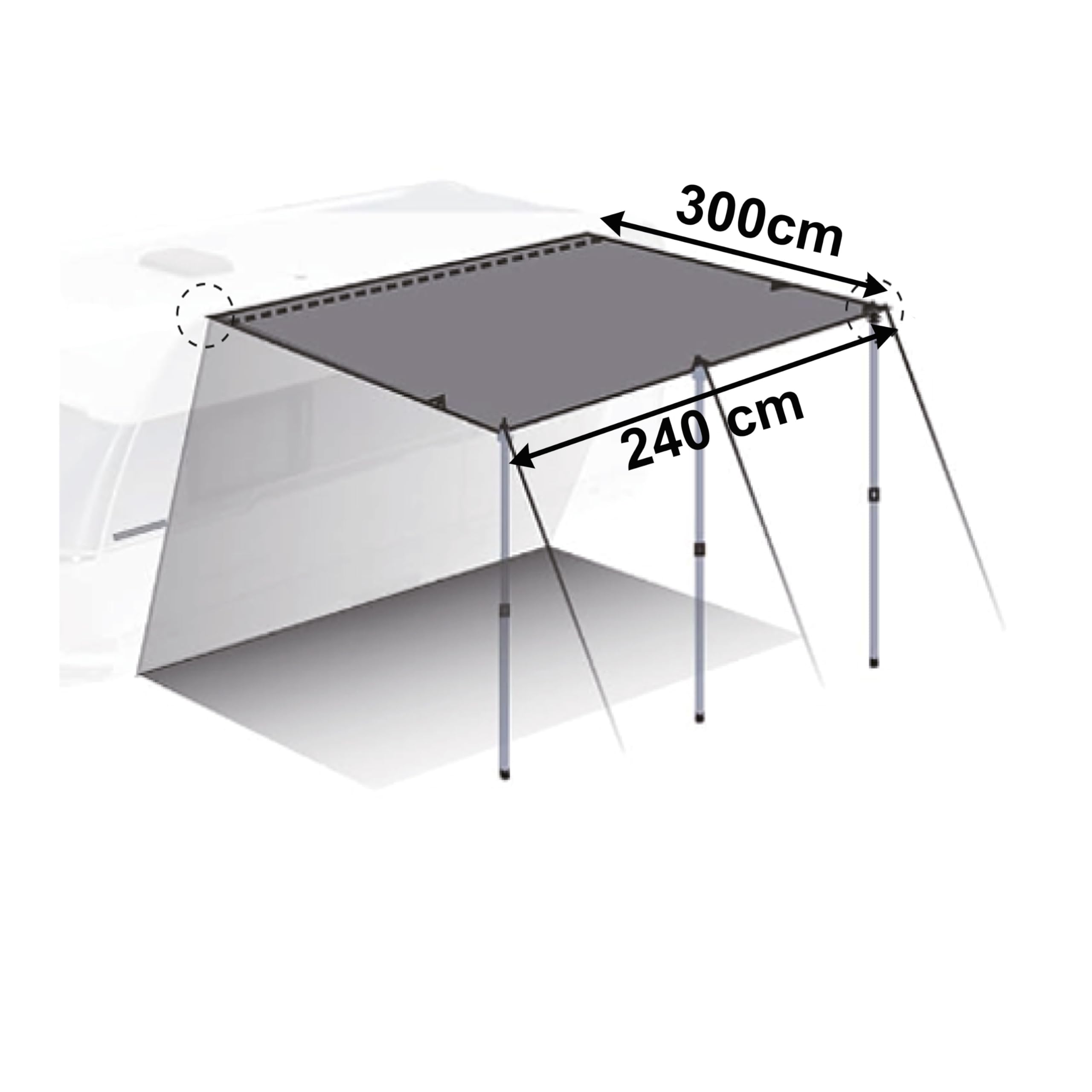 Voile d'ombrage 240 x 300 cm pour caravane, camping-car, auvent de camping, protection solaire, auvent de voyage, auvent de bus, 5000 mm, étanche