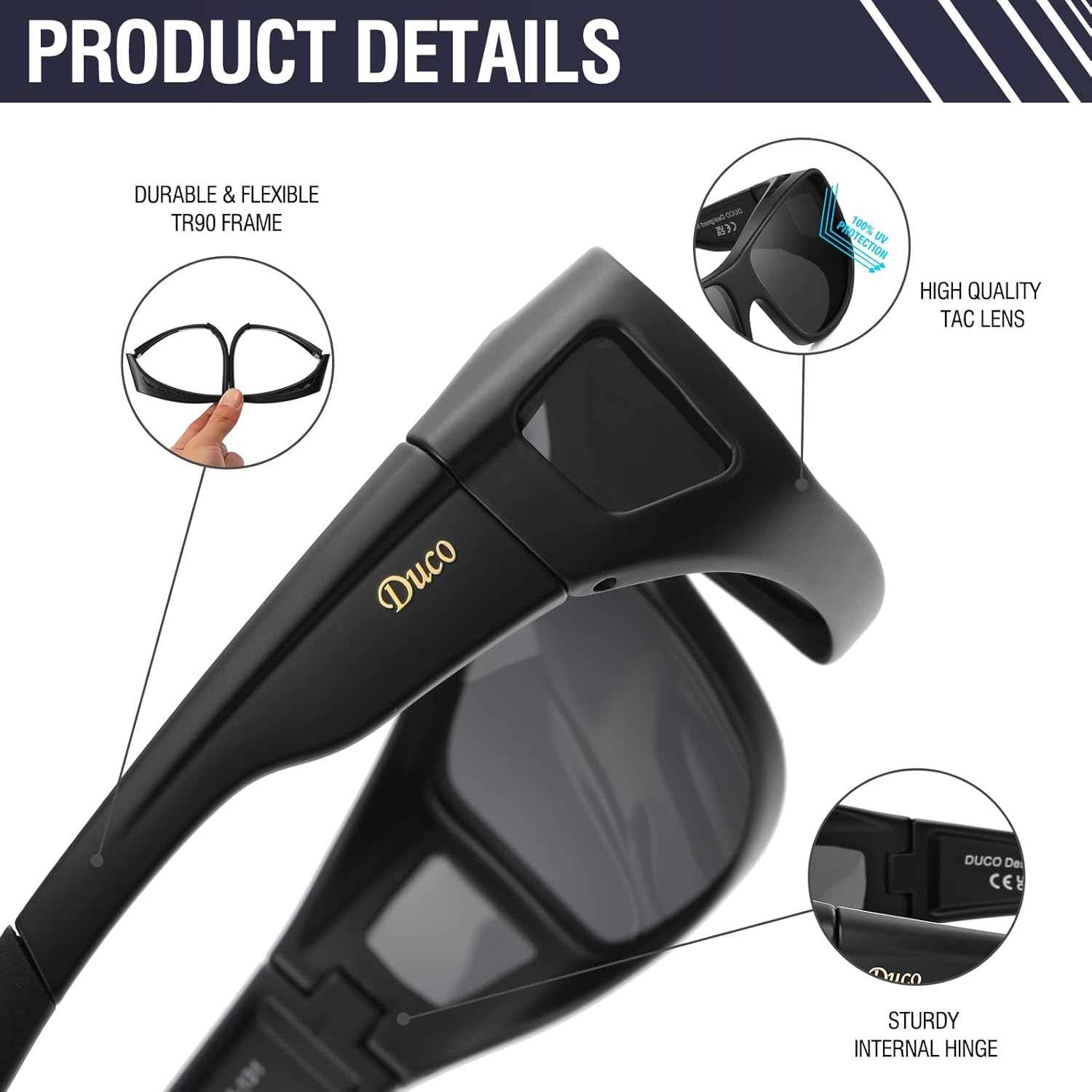 DUCO Fit Over Sunglasses for Men and Women Polarized UV400 Protection Wrap Around Driving Oversized Shades DC8968 - Image 5