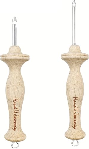 Hand U Journey 8# Fine & 10# Regular Size Beech Wood Handle Punch Needle Rug Hooking Tool Sets-with Oxford Open-Side Design