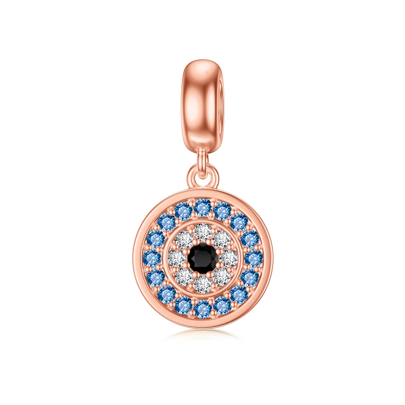 PEIMKO Evil Eye Charms Bead Sterling Silver Evil Eye Beads for Snake Charm Bracelet Blue Evil Eye Charm Bead for Women (Rose gold)
