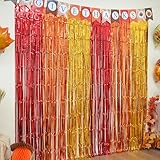 Picture of Mega-L Thanksgiving Decorations Friendsgiving Backdrop 2 Pack Red Orange Yellow 3.3x6.6 ft Foil Fringe Curtains, Autumn Harvest Photo Booth Props Fall Streamers Thanksgiving Party Supplies Background