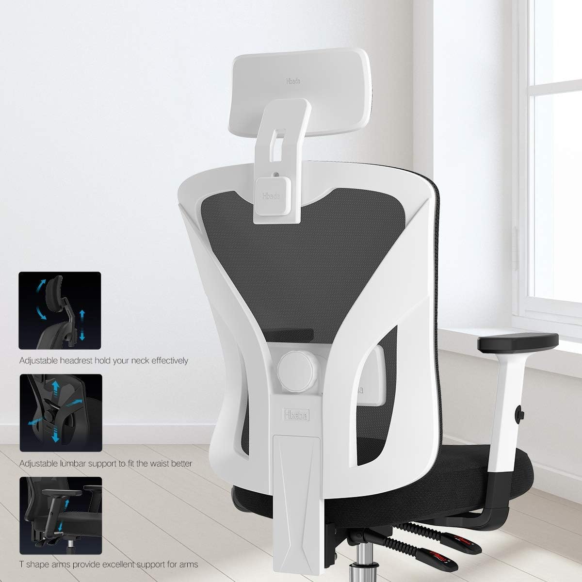 Hbada Ergonomic Office Desk Chair with Adjustable Armrest, Lumbar Support, Headrest and Breathable Skin-Friendly Mesh, White