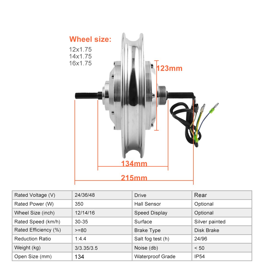 L-faster 36v 350w 14 Pouces moyeu d’entraînement arrière brushless Roue Moteur à Engrenages pour accélérateur de Pouce de vélo