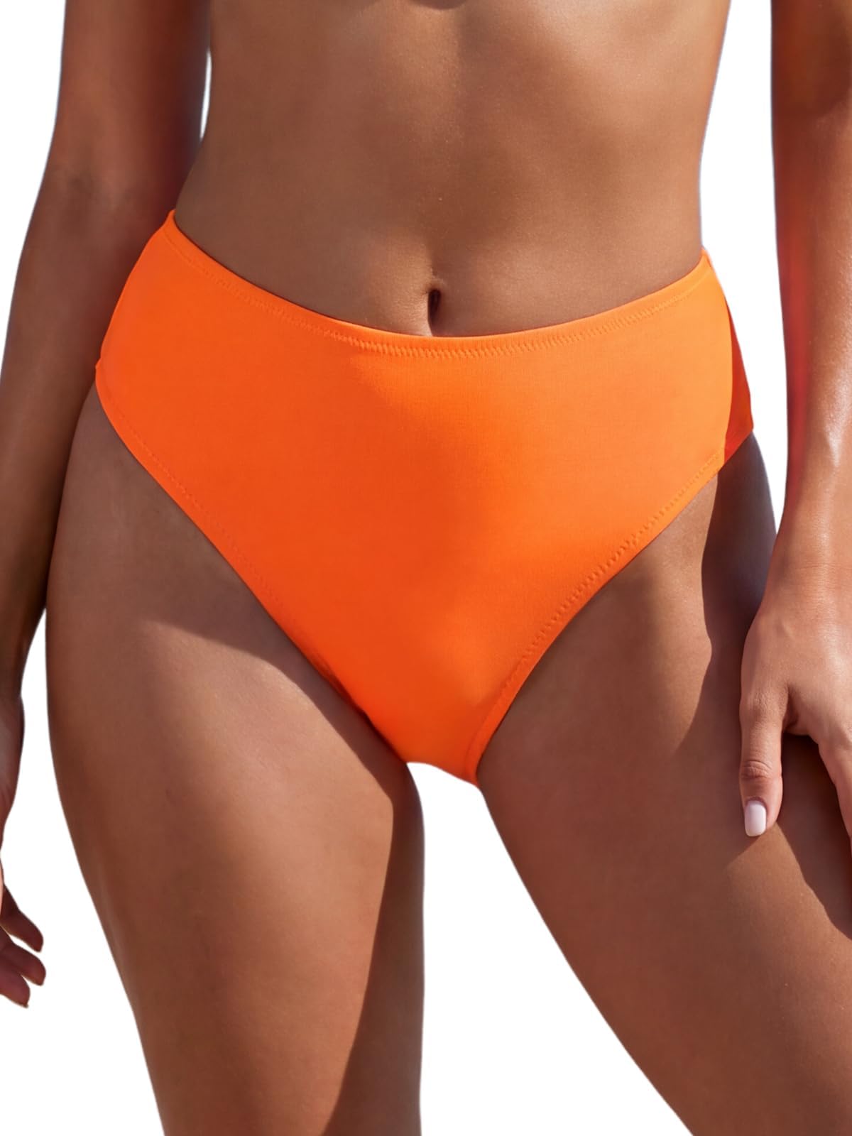 relleciga Women's Orange High Cut High Waisted Bikini Bottom Size Medium-picture-14