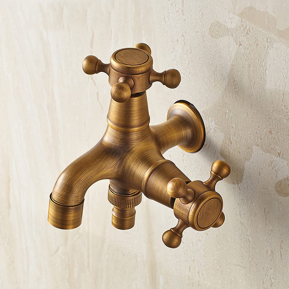 QHQQXN Rubinetto per Lavatrice Antico Europeo, Rubinetto per Piscina Singolo per Scopa Fredda, Rubinetto per Lavatrice a Doppio Uso Tutto in Rame, Rubinetto G1/2 ad Apertura Rapida, per Vasca da