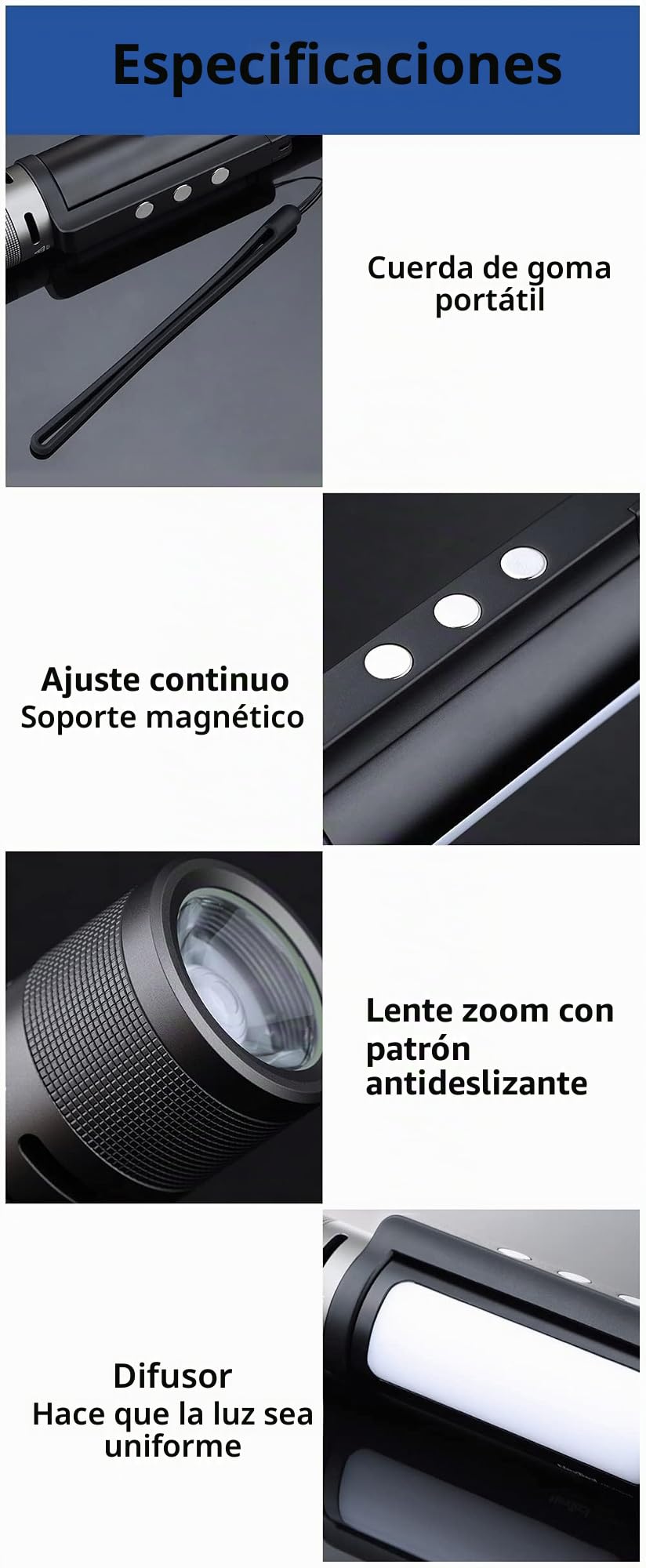 MIJIA NexTool - Linterna con zoom 6 en 1 para exteriores, portátil modo normal y de alarma fuente de luz dual mango giratorio de 360 ​​grados (negro)