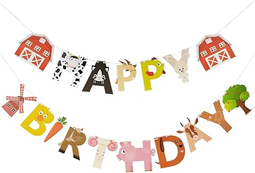 Cartel de cumpleaños de animales de granja, decoración de fiesta de cumpleaños con temática de animales de granja