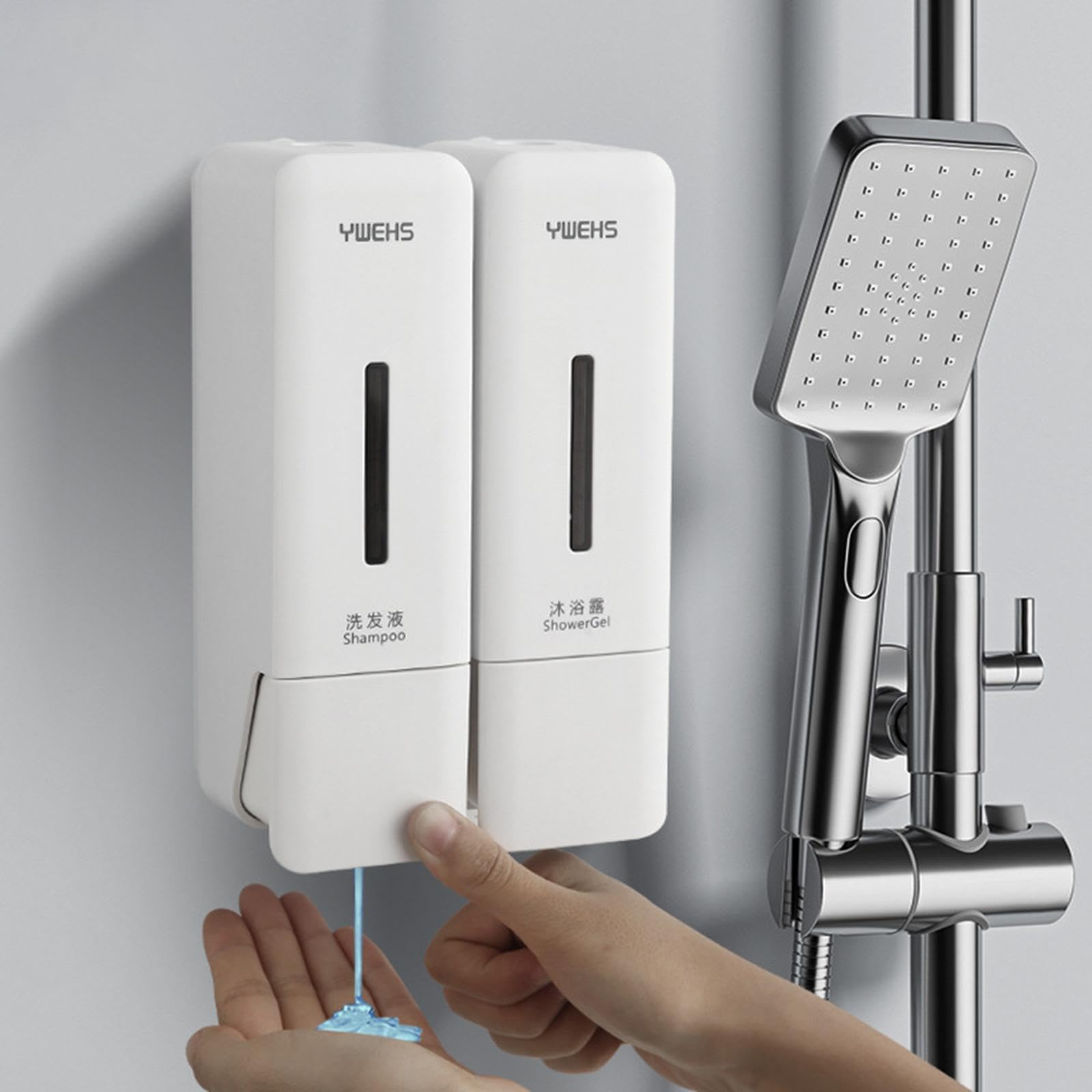 Sharplace Dispenser di Sapone a Muro Dispenser di Lozione Pulsante Dispenser Manuale di Sapone Liquido per Mani da 250 Ml per Cucine di Hotel, Bianco, Doppia Griglia