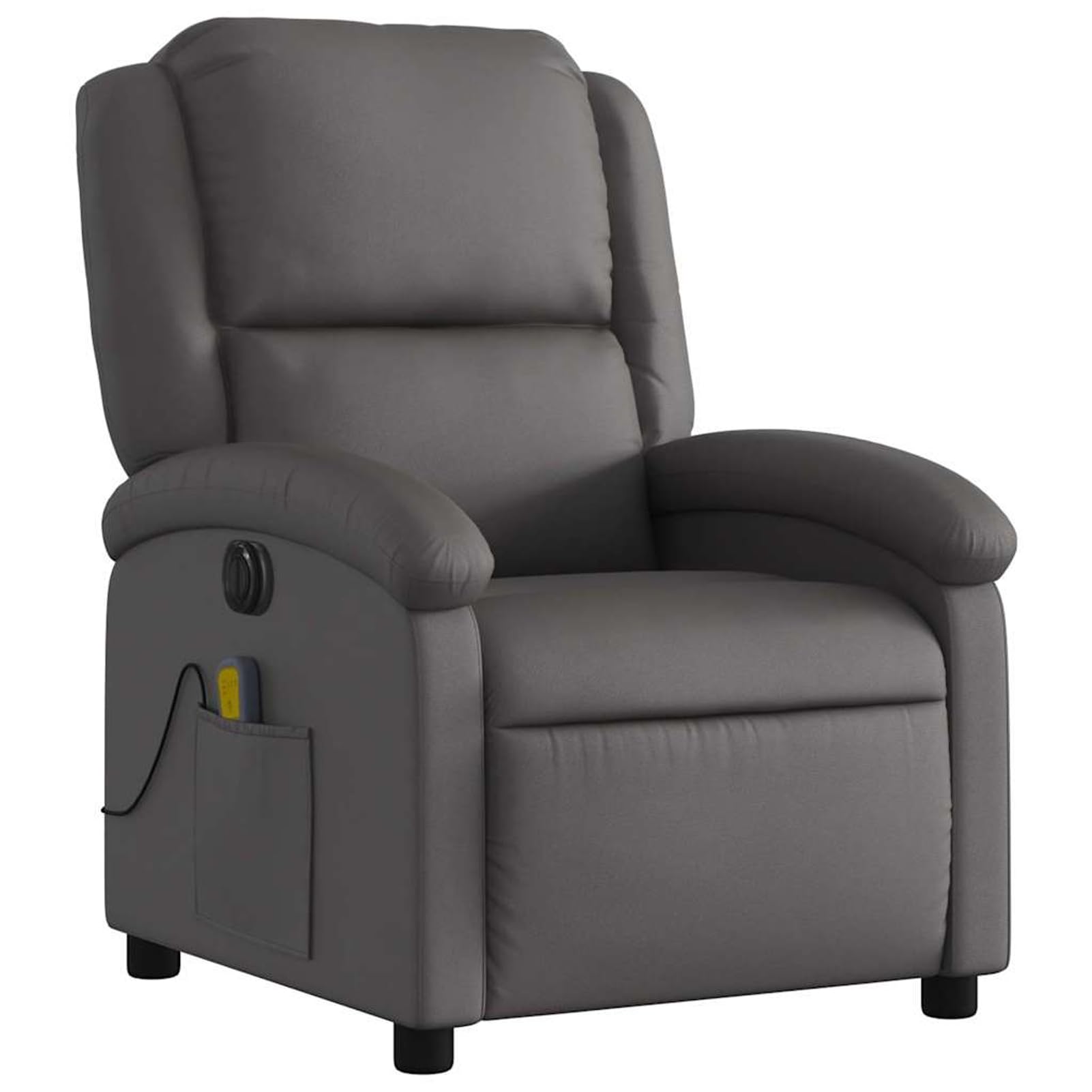 Sillón de masaje eléctrico gris de piel auténtica, 71 x 86,5 x 99,5 cm, 6 puntos de vibración, con función reclinable eléctrica para adultos