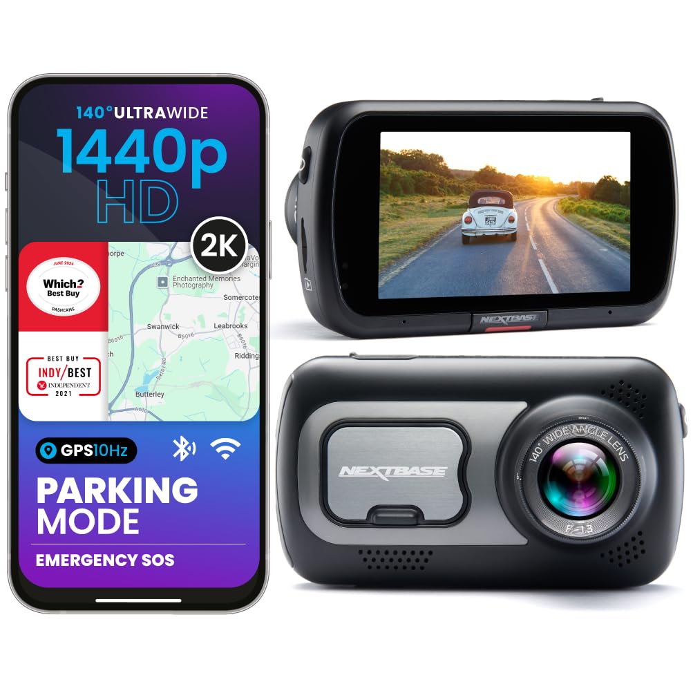 Nextbase 522GW Dash Cam Front Camera – 1440p QHD, GPS, Wi-Fi, Bluetooth – Emergency SOS, 3" HD Touchscreen – Built-in Polarising Filter – Loop Recording, Intelligent Parking Mode