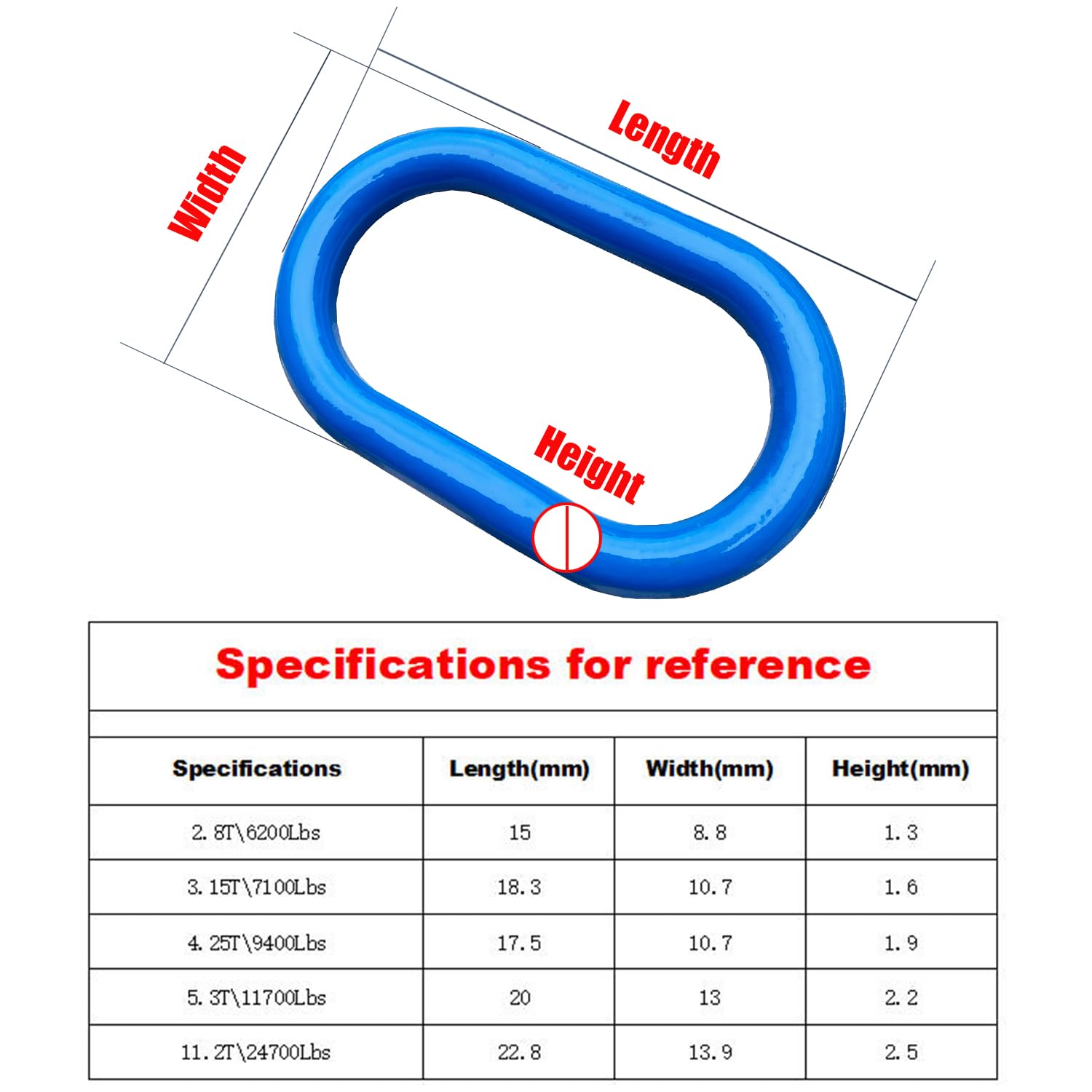 Lyplus Anello di sollevamento a catena oblungo, in acciaio di grado 80, resistente, per applicazioni di sollevamento e sartiame, blu (4263,8 kg-1Pack)