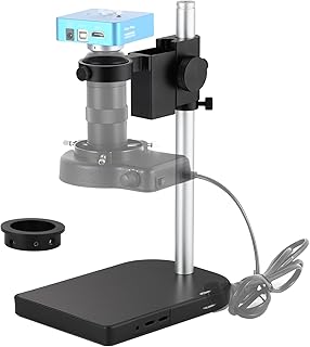 Adjustable Digital Microscope Table Stand Industrial Camera Lifting Bracket with 1.97in/1.57in Dual Ring Aluminum Alloy Video Camera Holder for Lab, Digital Stereo Microscope Platform