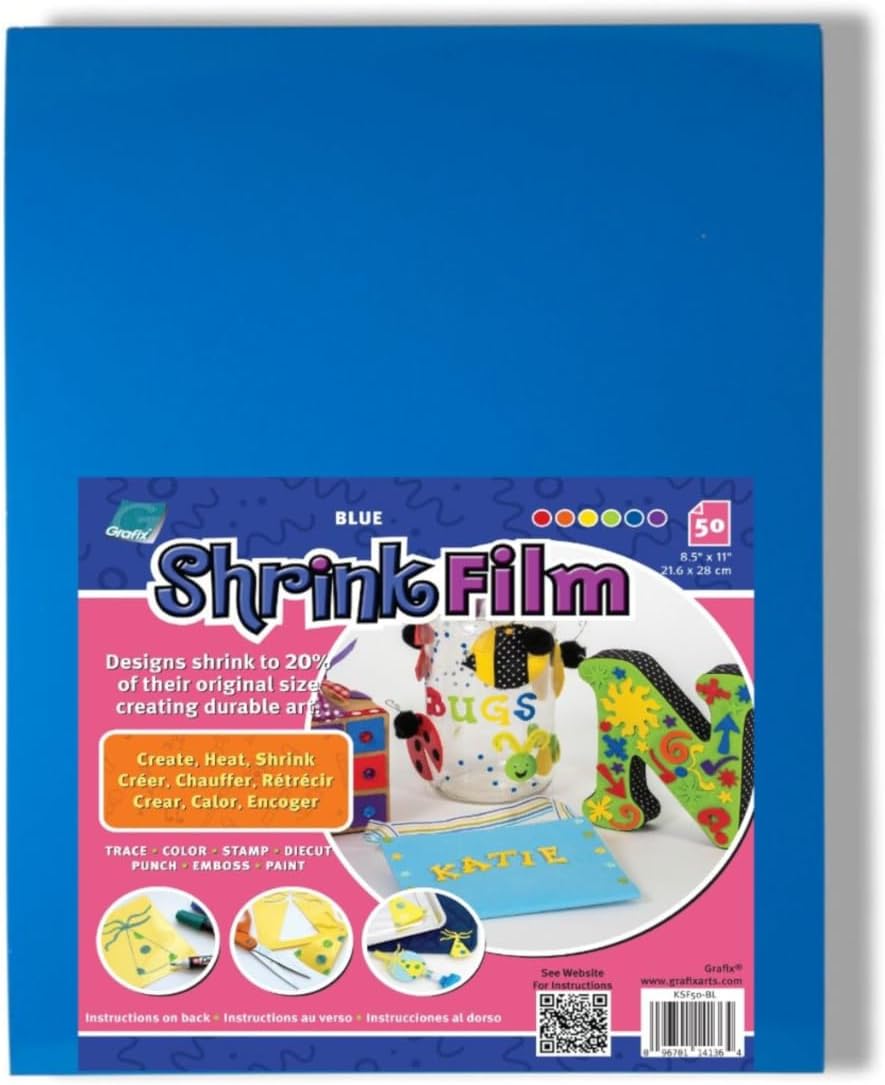 Grafix Shrink Film - Matte Translucent 8.5"x11" Sheets, Design Your Art and Shrink It to Create Jewelry, Embellishments, Paper Crafts, Gift Tags, Ornaments and More, Pack of 50