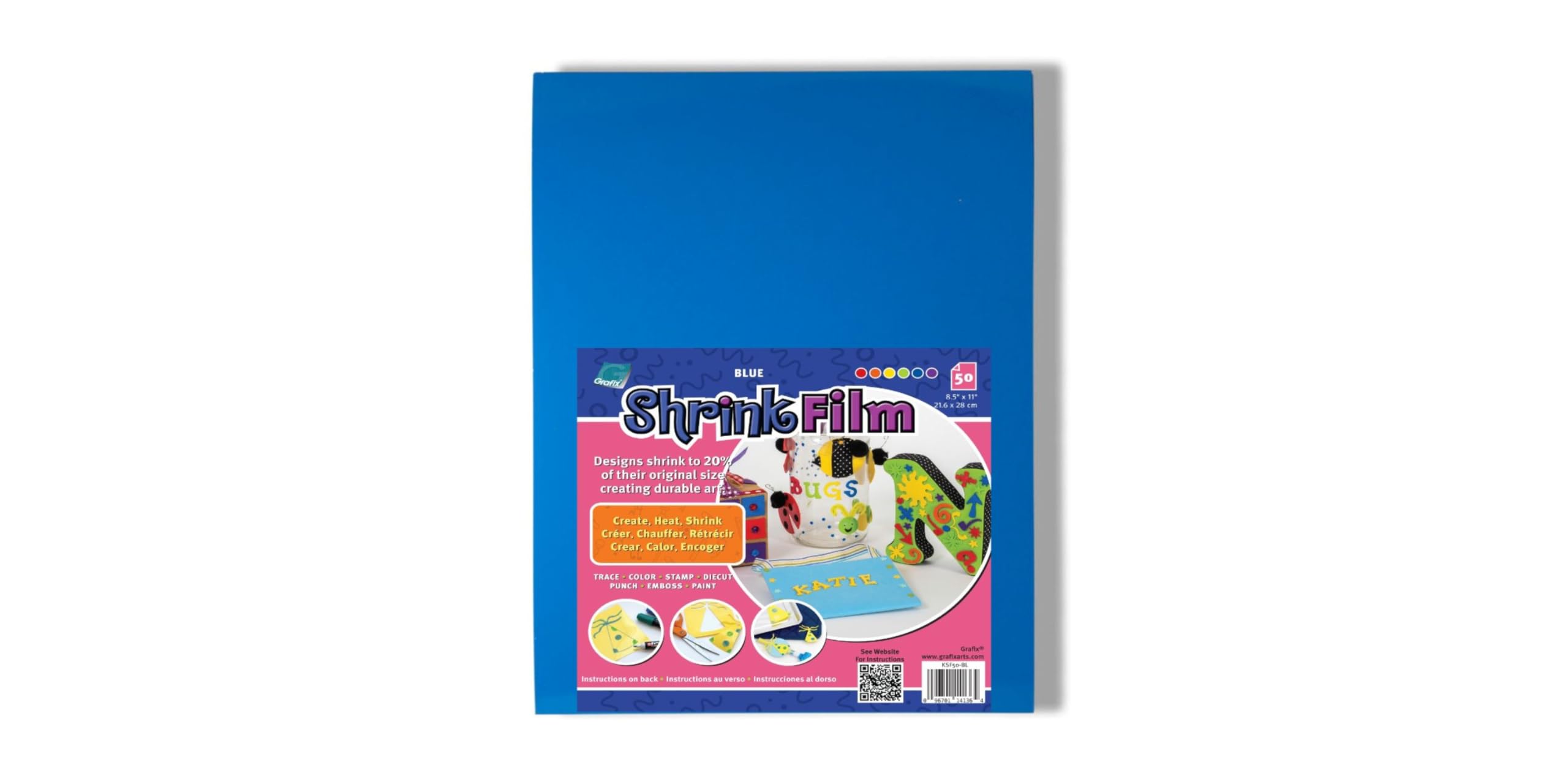 Grafix Shrink Film, Blue Opaque, 8.5 x 11 in, Pack of 50
