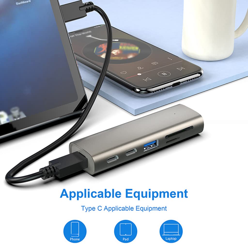 Adattatore USB C in lega di alluminio USB C Splitter a 6 porte 1 A 5 Adattatore multi-porta USB 3.1 Gen 2 per Notebook Desktop
