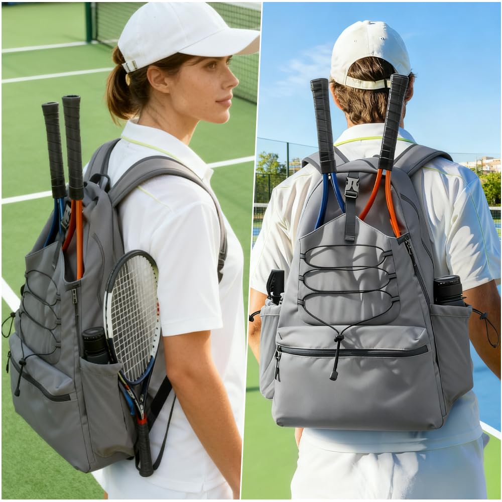 Bolsa de Tenis Impermeable con Zapatillero para 2 Raquetas Pickleball Padel Squash Bádminton