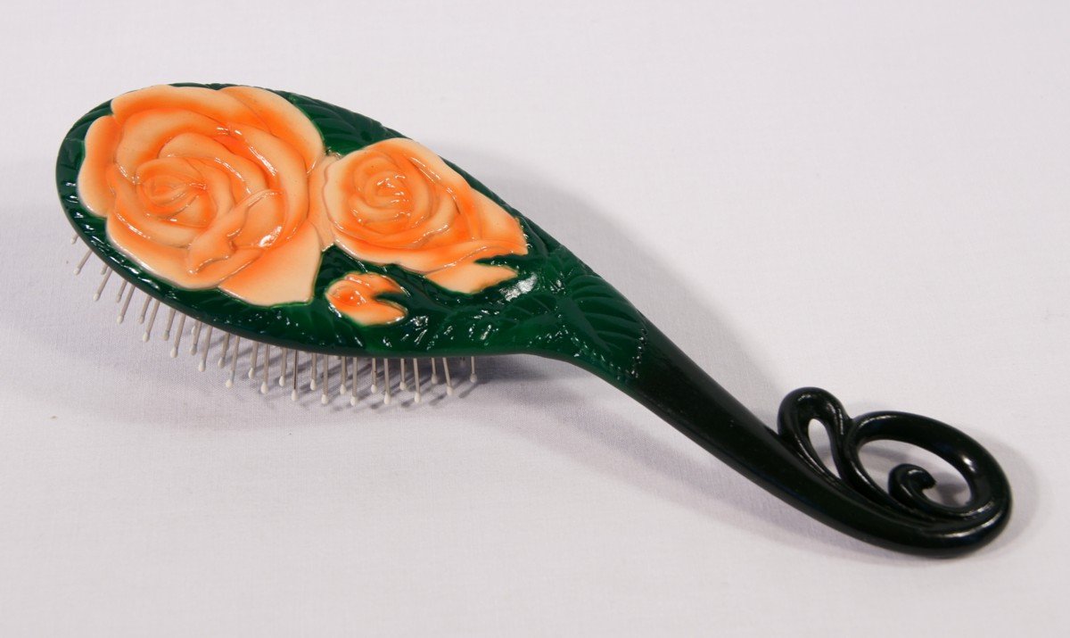 Handpainted Orange Rose Flower Hair Brush Beauty