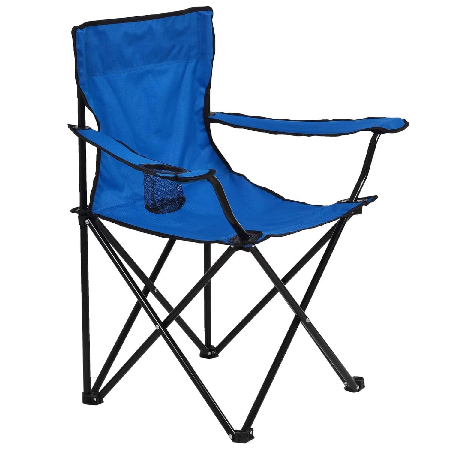 HomlyPro Folding Camping Chair - 2 Pack, Lightweight, Portable & Durable Steel Frame, 120kg Capacity, Armrests with Cup Holder, Carry Bag, Beach Chairs for Picnic, Garden, Fishing (Blue)