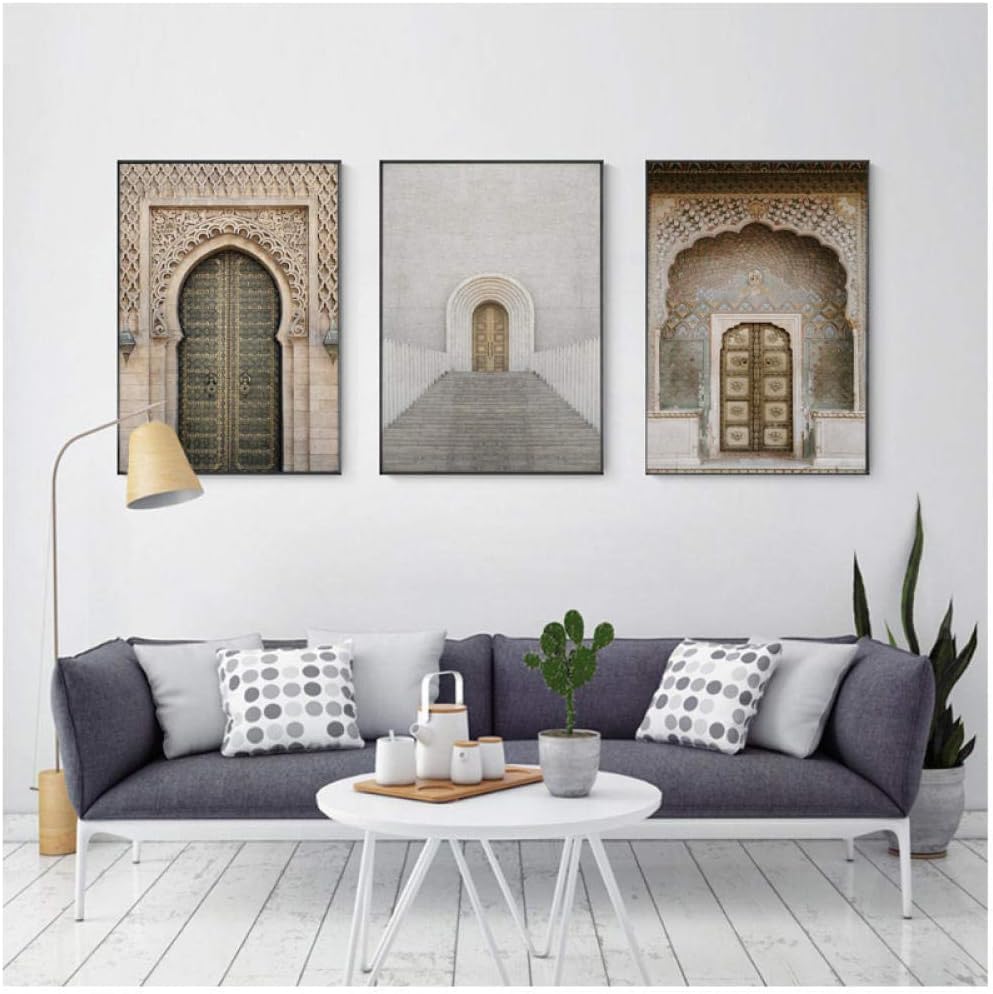Art d'architecture islamique en lot de 3 toiles pour habiller un grand mur vide de salon
