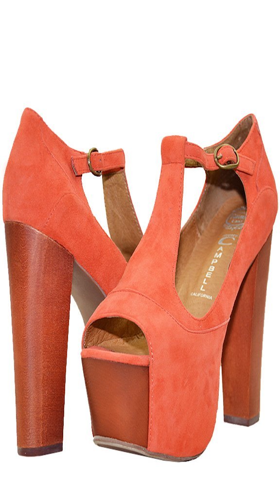 Jeffrey Campbell Foxy Wood Platform Sandals (Orange)
