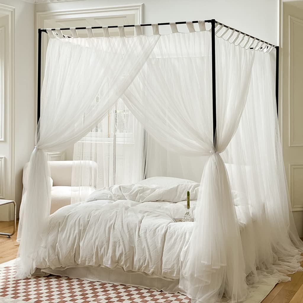 Elegante Poste de Lujo de 4 Esquinas para Adultos, Adolescentes, niñas, niños pequeños, Cuna, Cama, decoración de Dormitorio; Dosel de Cama para Cama Twin/Full/Queen/King Size (Blanco, Twin)