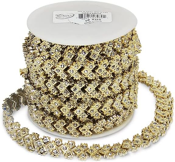 Trims by the Yard Georgina 3/4" Chevron Squares Rhinestone Gold | (10 Yard Cut) Trim