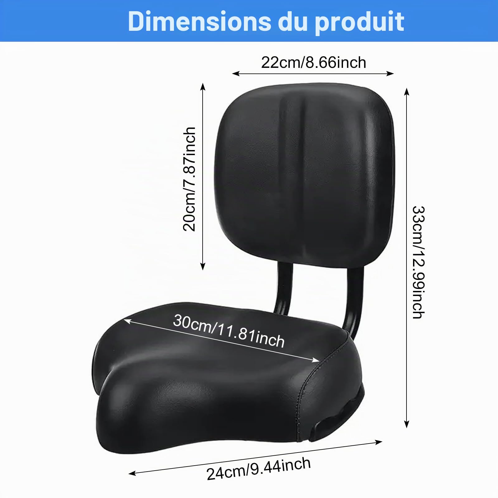 Selle de Vélo Surdimensionnée, Dossier de Rechange Surdimensionné, Siège avec Dossier, Selle de Vélo Universelle avec Dossier Large et Confortable pour Tricycle, Vélo de Montagne, Vélo électrique
