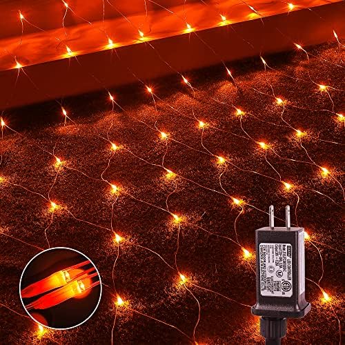 woohaha Outdoor Halloween Net Lights, 9.8FTx6.6FT 192 LED Fairy String Light with 8 Lighting Modes, Connectable Light for Halloween Christmas Garden Tree Bushes, Holiday Wedding Party Decor, Orange