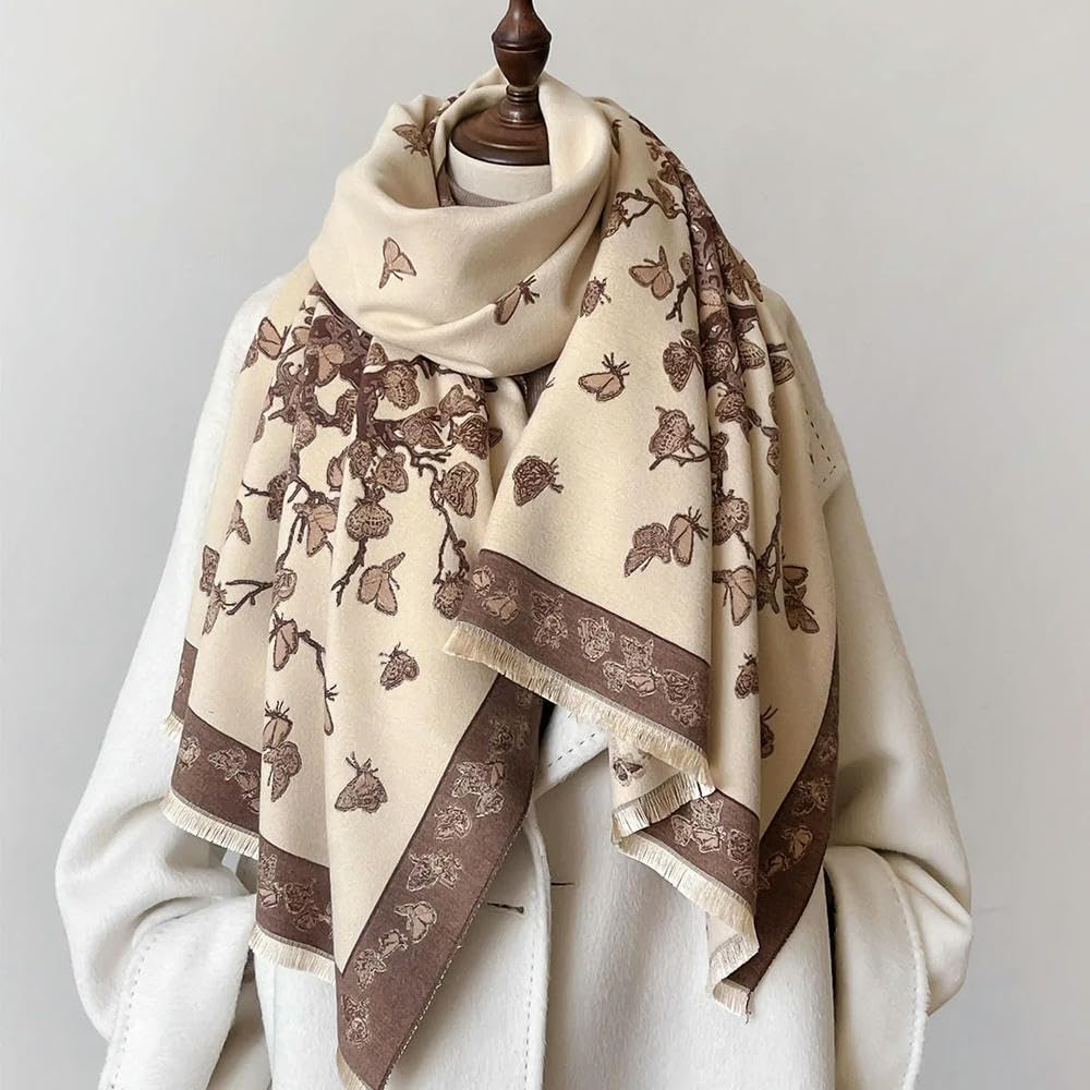 Bufanda de Cachemira con Estampado Floral y Mariposas para Mujer, chales Gruesos y cálidos para otoño e Invierno, Bufandas para Mujer, Mantas para Oficina
