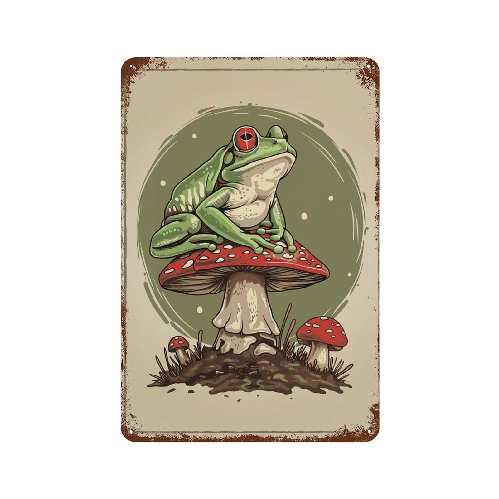 Cottagecore Frog Mushroom Retro Metal Sign 11.8"x7.9", Vintage Wall Decor for Bistro, Counter And Cafe Decor
