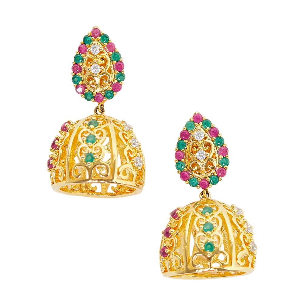 VOYLLA American Diamond CZ Traditional Gold Plated Red & Green Brass Jhumka Earrings for Women (B0B3XZCQWT) Amazon Price History, Amazon Price Tracker