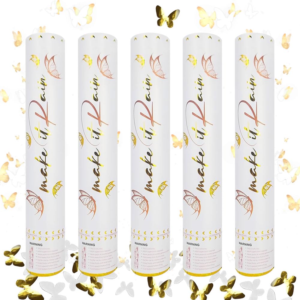 Vmxlso 5 Pack Biodegradable Confetti Cannons, 30 cm Butterfly Confetti Cannons, Confetti Cannons Large for Weddings, Birthdays, Gender Reveal, Carnival Party Celebration, Baby Shower, Anniversary