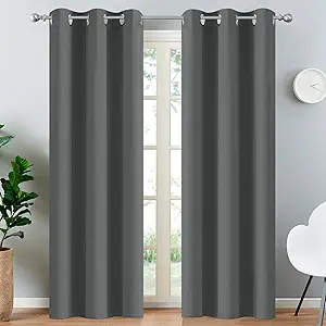 Yakamok Room Darkening Grommet Window Drapes Thermal Insulated Light Blocking Blackout Curtains for Bedroom(Dark Grey,38Wx84L,2 Panels)