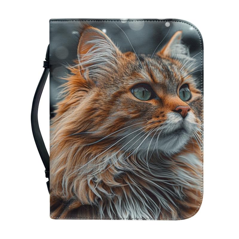 Kuiaobaty Vivid Cat Print Bible Book Cover with Handle Zipper Book Bag, 3D Cat Faux Leather Notebook Case Portable — image 1