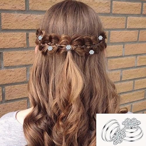 Miniatura 6 de Juego de 60 piezas de 4 formas de gemas de diamantes de imitación para el cabello, joyería de flores en espiral de diamante, para bodas, novias,