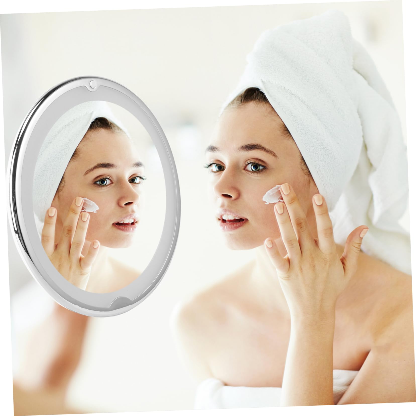 Healvian Espejo y Aumento 7X Redondo con Luz LED de Maquillaje Vidrio Ventosa Portátil y Práctico para Uso en Baño o Tocador para Hombres y Mujeres