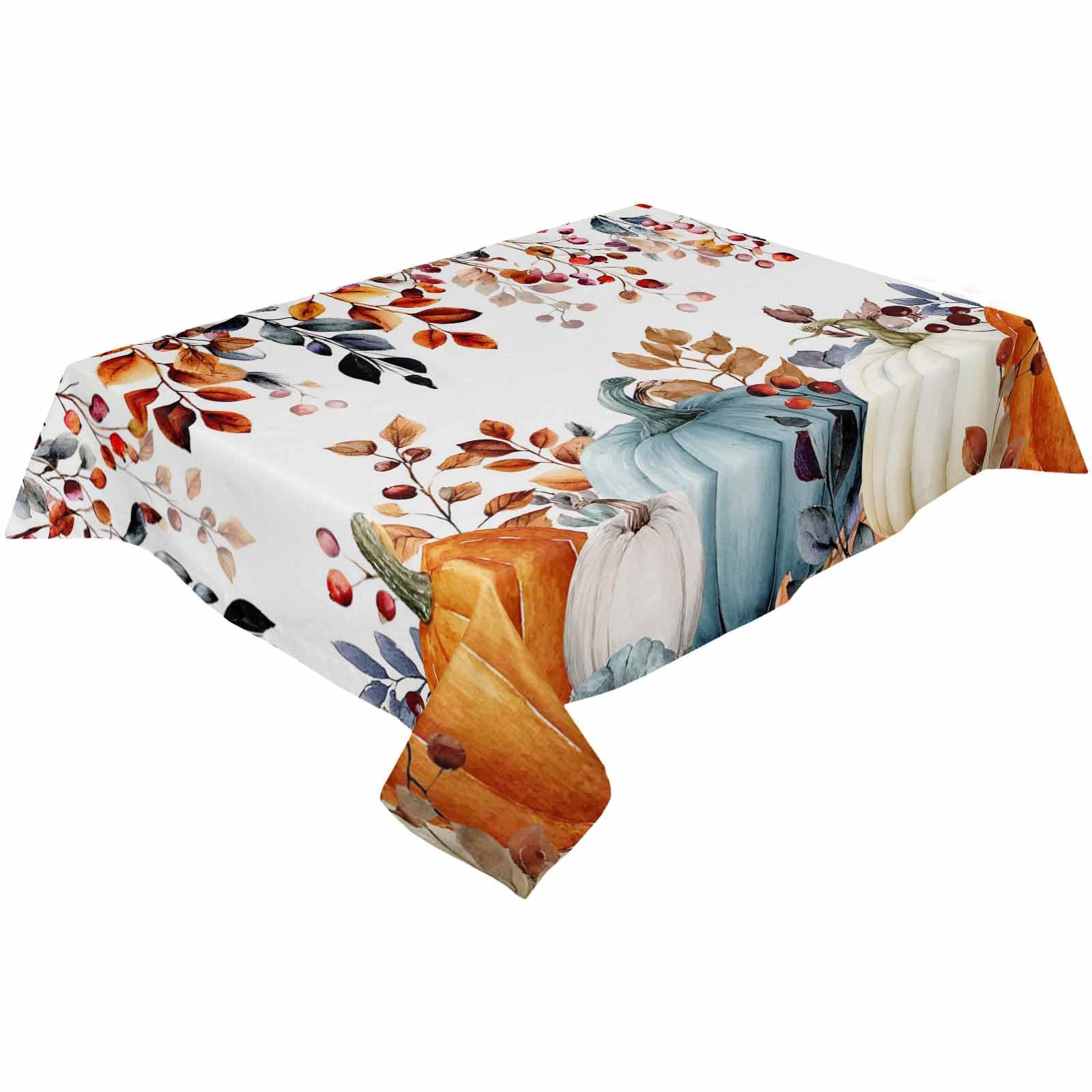 ERUNPONLY Fall Orange Blue Pumpkins Tablecloths for Rectangle 60 x 120 Inch Table Cover, Cotton Linen Fabric Table Cloth for Dining Room Kitchen,