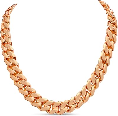 TEX 14k Solid Rose Gold Handmade 16mm Miami Cuban Link Necklace, 24"