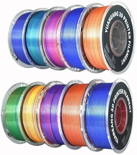 YUANEANG PLA-Filament, dreifarbiges Seiden-PLA-Filament, 10 Rollen, 10-kg-Spule (22 lbs), 1,75 mm, Maßgenauigkeit +/- 0,03 mm, 10 verschiedene Dreifarben YUANEANG PLA-Filament, dreifarbiges Seiden-PLA-Filament, 10 Rollen, 10-kg-Spule (22 lbs), 1,75 mm, Maßgenauigkeit +/- 0,03 mm, 10 verschiedene Dreifarben