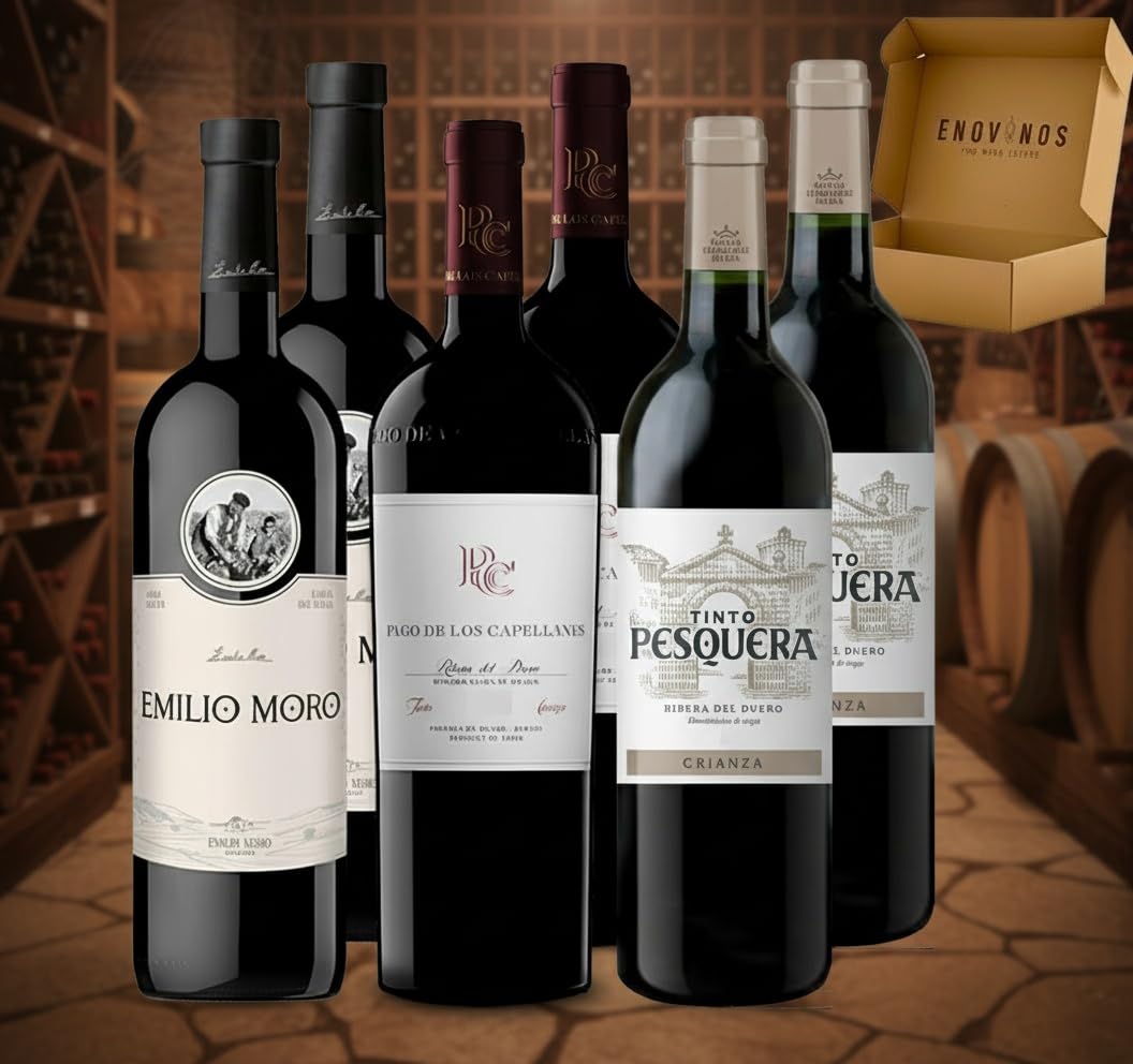 Pack de 6 Vinos Ribera del Duero - Envio 24h - Vinos Regalo - x2 Emilio Moro, x2 Capellanes Crianza, x2 Pesquera Crianza - 6 x Botella 75 cl - Mejor Seleccion ENOVINOS THE WINE BRAND