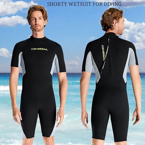 Miniatura 10 de Shorty - Traje de neopreno para hombre y mujer, 0.069 pulgadas  0.079 pulgadas con cremallera trasera, traje de primavera para esnórquel, surf,