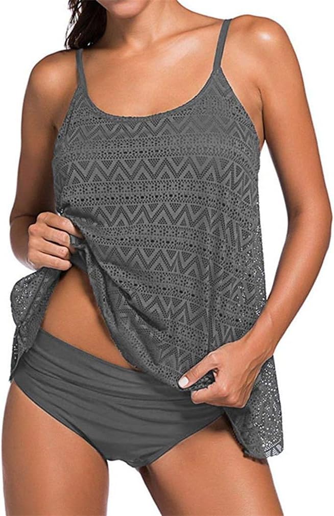 Two Piece Tankini Swimsuit for Women Mesh Top with Shorts Tummy Control Plus Size Swimwear Bathing Suits
